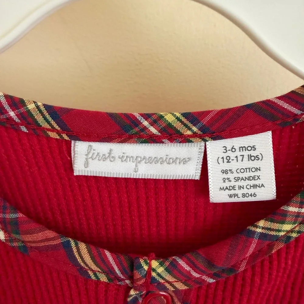 NWT‎ First Impressions Baby Christmas Sleeper Hat Set Red Plaid Santa 3-6 months